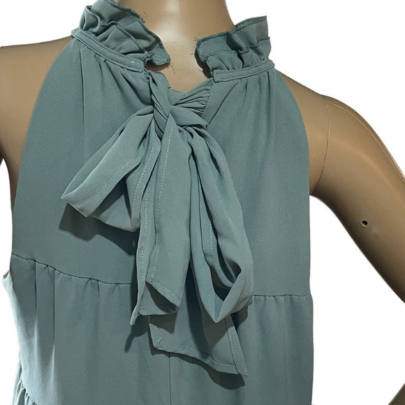 ENTRO Women's Tiered‎ Ruffle High Neck Sleeveless Dress Ties in Back Size Medium - Picture 5 of 9